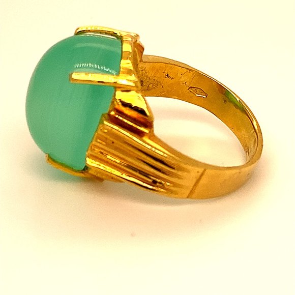Green Cats Eye Calcite 18.60ct Solid 18K AU Ring - Picture 6 of 7